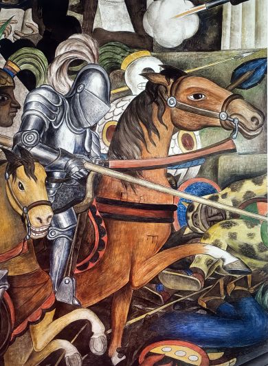 Diego Rivera describió la conquista del Imperio Mexica como una barbarie.