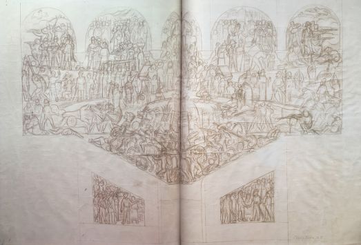 Rivera, Diego. Boceto del programa original para el mural de la escalera del Palacio, hacia 1925.