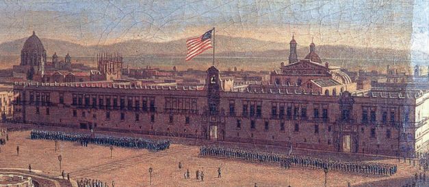 Gualdi, Pedro, PLAZA MAYOR 1848. Óleo sobre tela, Museo Nacional de Historia, Secretaría de Cultura. INAH.MX