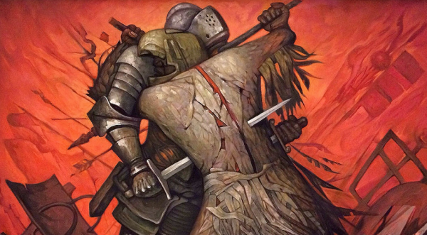 González Camarena, Jorge. "El abrazo", óleo sobre tela.