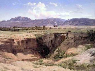 Velasco, José Ma. "Vista de la montaña del Ajusco y pueblo de San Ángel desde la Barranca del Muerto. 1894.